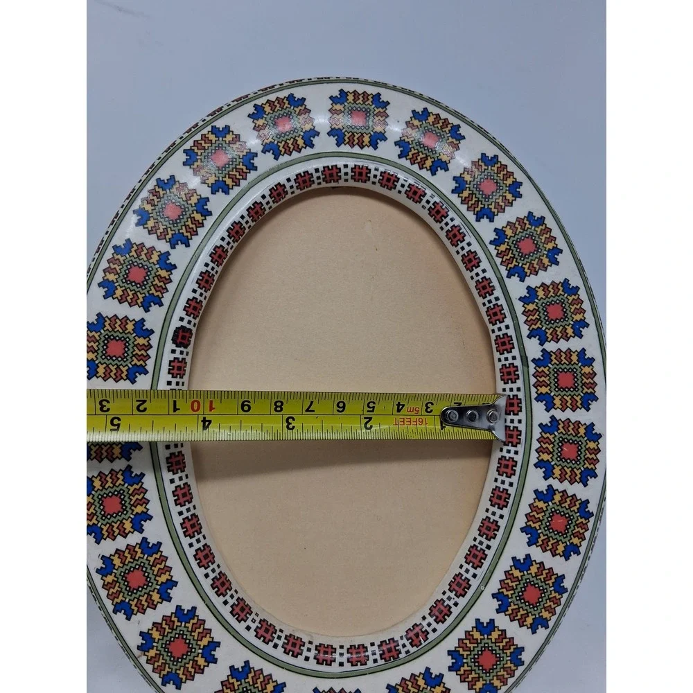 Vintage Folk Art Style Oval Picture Frames Set of 2 Geometric Mosaic Pattern